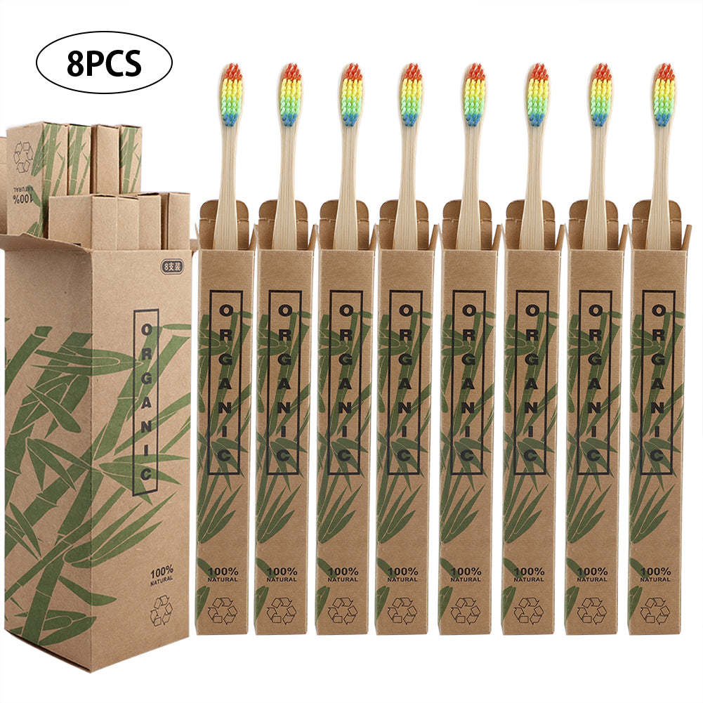 Zero Waste: 8pcs Bamboo Wooden Toothbrushes with Eco-friendly Bristle