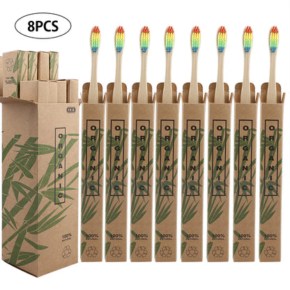 Zero Waste: 8pcs Bamboo Wooden Toothbrushes with Eco-friendly Bristle