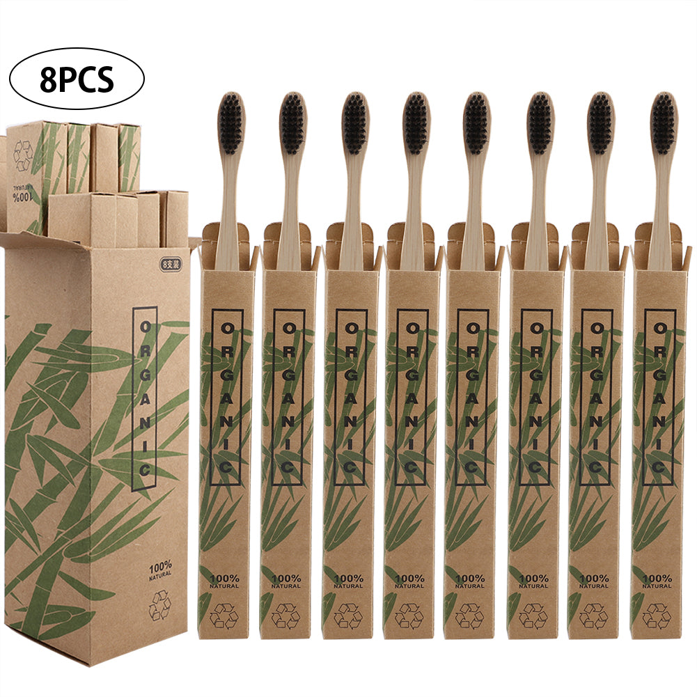 Zero Waste: 8pcs Bamboo Wooden Toothbrushes with Eco-friendly Bristle