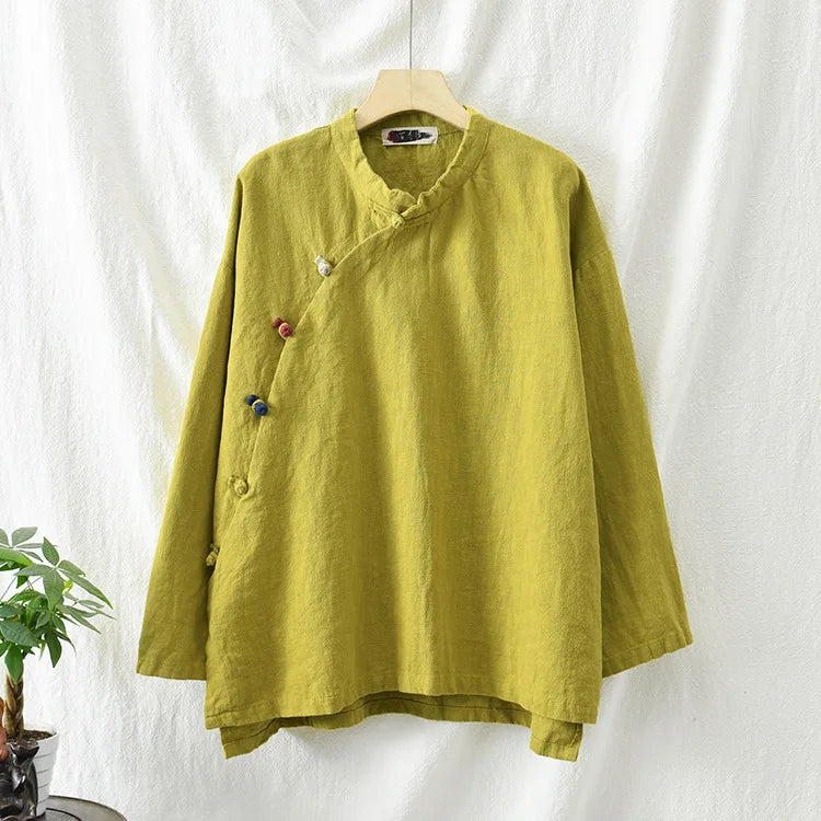 Women's: Vintage & Chinese Style Cotton Linen Long Sleeve Button Loose Blouses Shirts