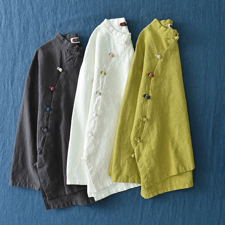 Women's: Vintage & Chinese Style Cotton Linen Long Sleeve Button Loose Blouses Shirts