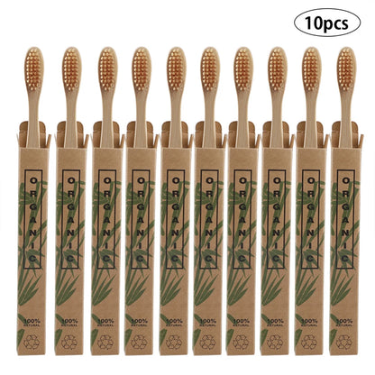 Zero Waste: 10pcs/Set Natural Bamboo Eco-Friendly Toothbrush - Soft-bristle Charcoal Square Wooden Handle Toothbrushes Dental Care Tools