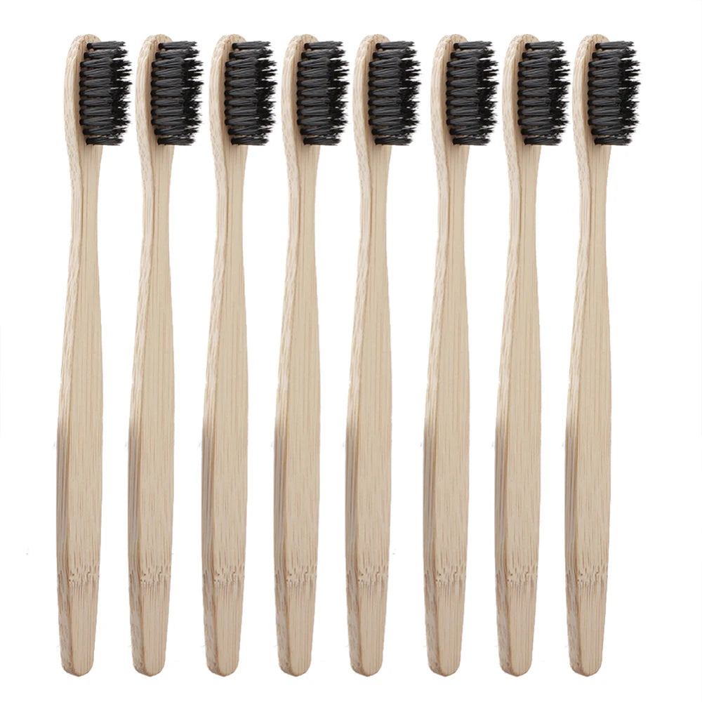 Zero Waste: 8pcs Bamboo Wooden Toothbrushes with Eco-friendly Bristle