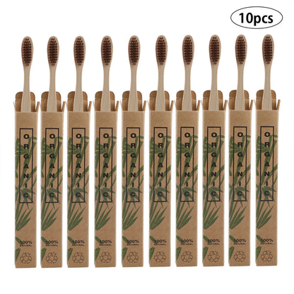 Zero Waste: 10pcs/Set Natural Bamboo Eco-Friendly Toothbrush - Soft-bristle Charcoal Square Wooden Handle Toothbrushes Dental Care Tools