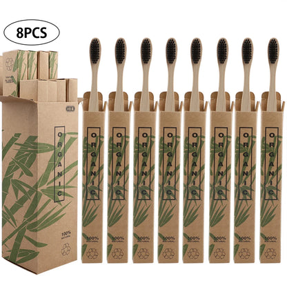 Zero Waste: 8pcs Bamboo Wooden Toothbrushes with Eco-friendly Bristle