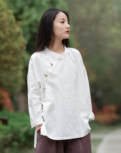 Women's: Vintage & Chinese Style Cotton Linen Long Sleeve Button Loose Blouses Shirts