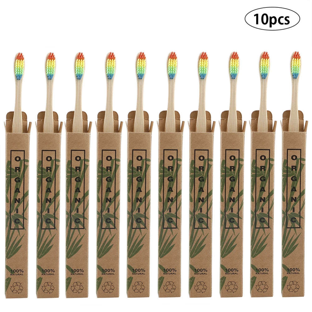 Zero Waste: 10pcs/Set Natural Bamboo Eco-Friendly Toothbrush - Soft-bristle Charcoal Square Wooden Handle Toothbrushes Dental Care Tools