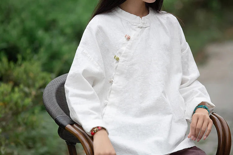 Women's: Vintage & Chinese Style Cotton Linen Long Sleeve Button Loose Blouses Shirts