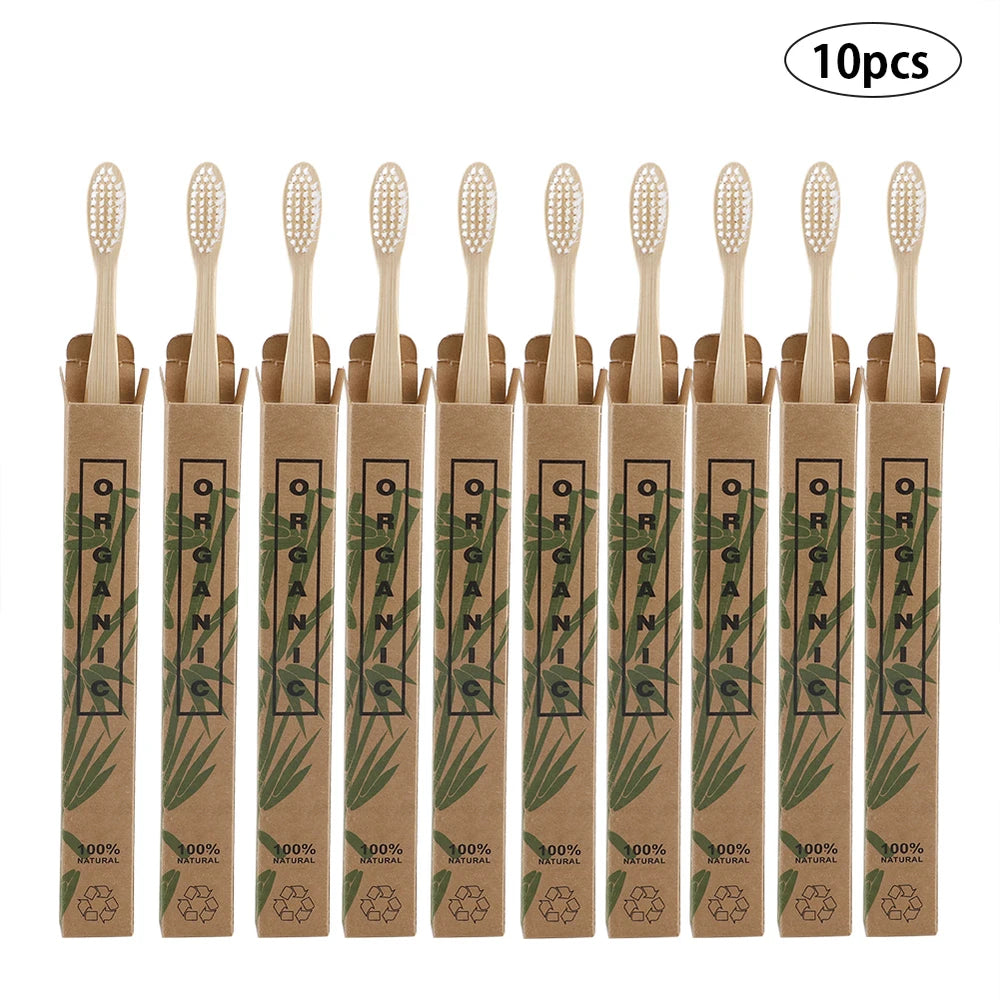 Zero Waste: 10pcs/Set Natural Bamboo Eco-Friendly Toothbrush - Soft-bristle Charcoal Square Wooden Handle Toothbrushes Dental Care Tools