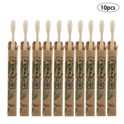 Zero Waste: 10pcs/Set Natural Bamboo Eco-Friendly Toothbrush - Soft-bristle Charcoal Square Wooden Handle Toothbrushes Dental Care Tools