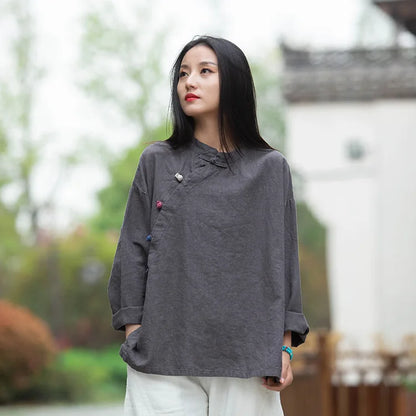 Women's: Vintage & Chinese Style Cotton Linen Long Sleeve Button Loose Blouses Shirts