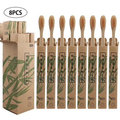 Zero Waste: 8pcs Bamboo Wooden Toothbrushes with Eco-friendly Bristle