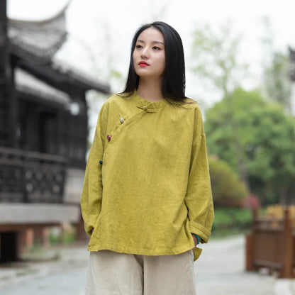 Women's: Vintage & Chinese Style Cotton Linen Long Sleeve Button Loose Blouses Shirts