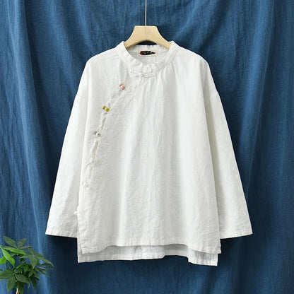 Women's: Vintage & Chinese Style Cotton Linen Long Sleeve Button Loose Blouses Shirts