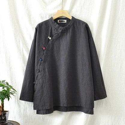 Women's: Vintage & Chinese Style Cotton Linen Long Sleeve Button Loose Blouses Shirts