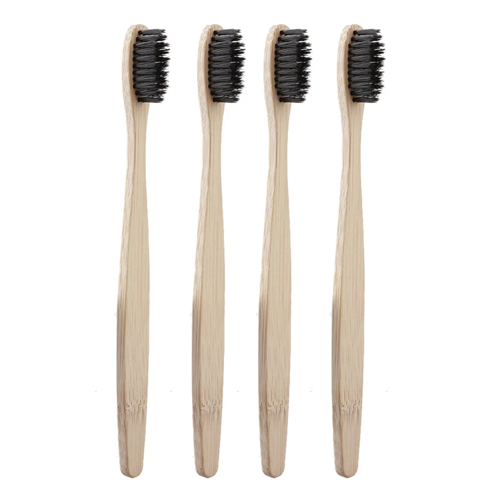 Zero Waste: 10pcs/Set Natural Bamboo Eco-Friendly Toothbrush - Soft-bristle Charcoal Square Wooden Handle Toothbrushes Dental Care Tools