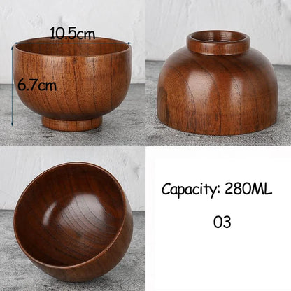 Japanese Style Acacia Wooden Bowl Dining Anti-Drop Bowls - Retro Home Tableware Set Salad Bowl