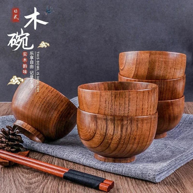 Japanese Style Acacia Wooden Bowl Dining Anti-Drop Bowls - Retro Home Tableware Set Salad Bowl