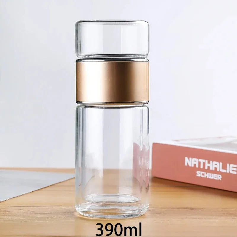 Zero Waste: 420ML Tea Water Bottle - High Borosilicate Glass Double Layer Tea Water Cup Infuser Tumbler With Tea Filter