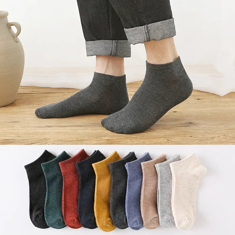 Men's: 10 Pairs- Cotton Socks- Ankle Sock - Solid Color Breathable