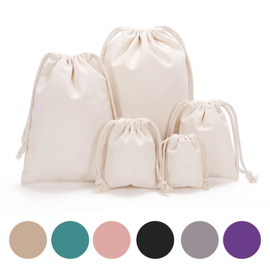 Zero Waste: Cotton Linen Drawstring Storage Bags - Plain Washable & Reusable Pouch - Sizes 7x10 13x16 18x25 25x32