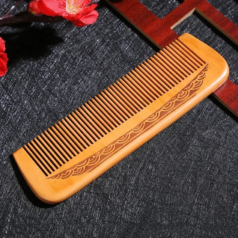 Zero Waste: Natural Peach Wood Hair Comb Close Teeth Anti-static Head Massage Hair Care