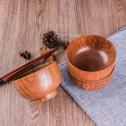 Japanese Style Acacia Wooden Bowl Dining Anti-Drop Bowls - Retro Home Tableware Set Salad Bowl