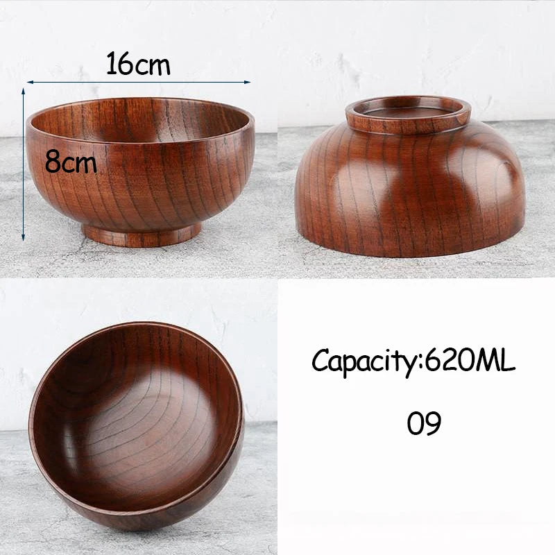 Japanese Style Acacia Wooden Bowl Dining Anti-Drop Bowls - Retro Home Tableware Set Salad Bowl