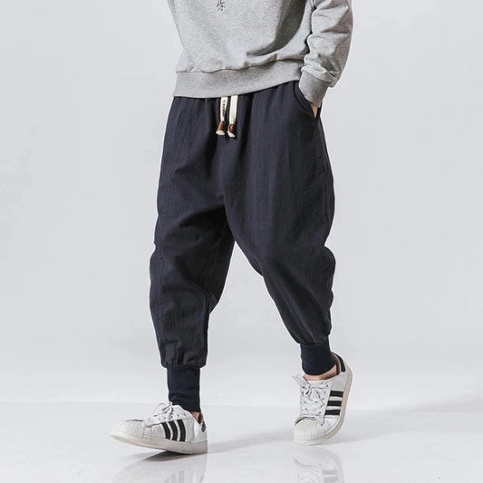 Men's: Cotton Linen Harem Pants - Streetwear Baggy Drop-crotch Pants Casual