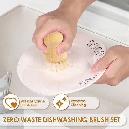 Zero Waste 3-5Pcs Wooden Dish Brush Replaceable Long Handle Kitchen Cleaning Brush Set Natural Sisal Scrubbing Brush for Cleaning Pots Pans