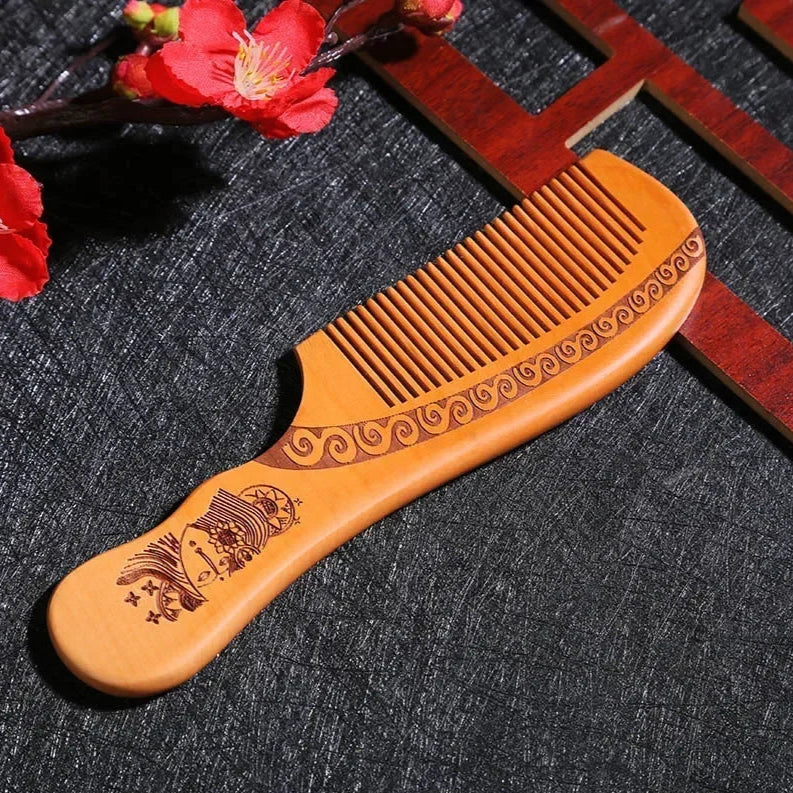 Zero Waste: Natural Peach Wood Hair Comb Close Teeth Anti-static Head Massage Hair Care