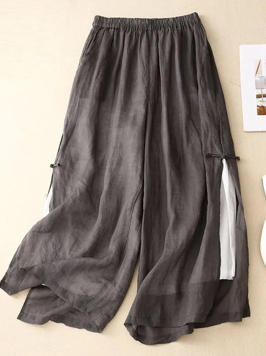 Women's: Cotton & Linen Vintage Style Casual Wide Leg Pants in Solid Colors with  Loose Fit