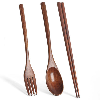 Japanese Style 3pcs Tableware Natural Wood Dinnerware Set - Spoon, Chopsticks, & Fork Cutlery Set