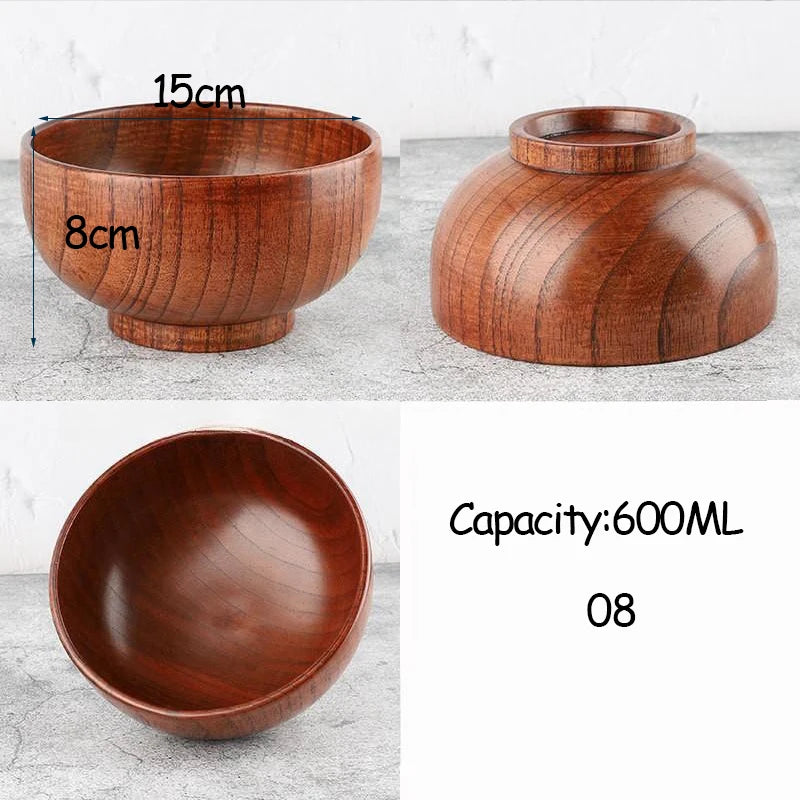 Japanese Style Acacia Wooden Bowl Dining Anti-Drop Bowls - Retro Home Tableware Set Salad Bowl