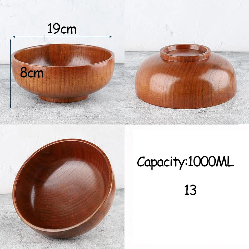 Japanese Style Acacia Wooden Bowl Dining Anti-Drop Bowls - Retro Home Tableware Set Salad Bowl