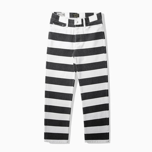 Men's: 16oz High Quality Heavyweight Cotton Prison Striped Motorcycle Thick Canvas Pants