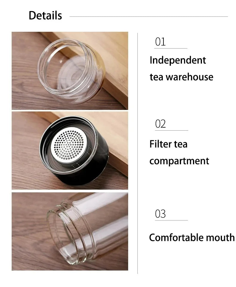 Zero Waste: 420ML Tea Water Bottle - High Borosilicate Glass Double Layer Tea Water Cup Infuser Tumbler With Tea Filter