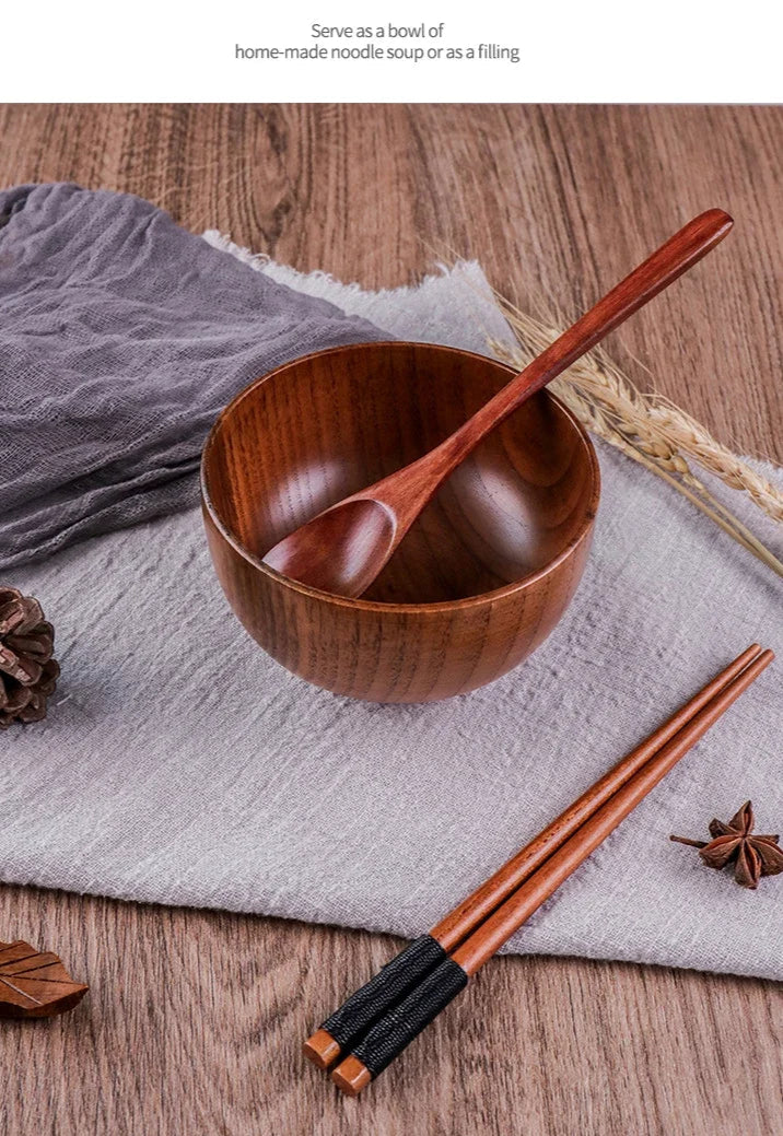 Japanese Style Acacia Wooden Bowl Dining Anti-Drop Bowls - Retro Home Tableware Set Salad Bowl