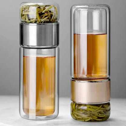 Zero Waste: 420ML Tea Water Bottle - High Borosilicate Glass Double Layer Tea Water Cup Infuser Tumbler With Tea Filter