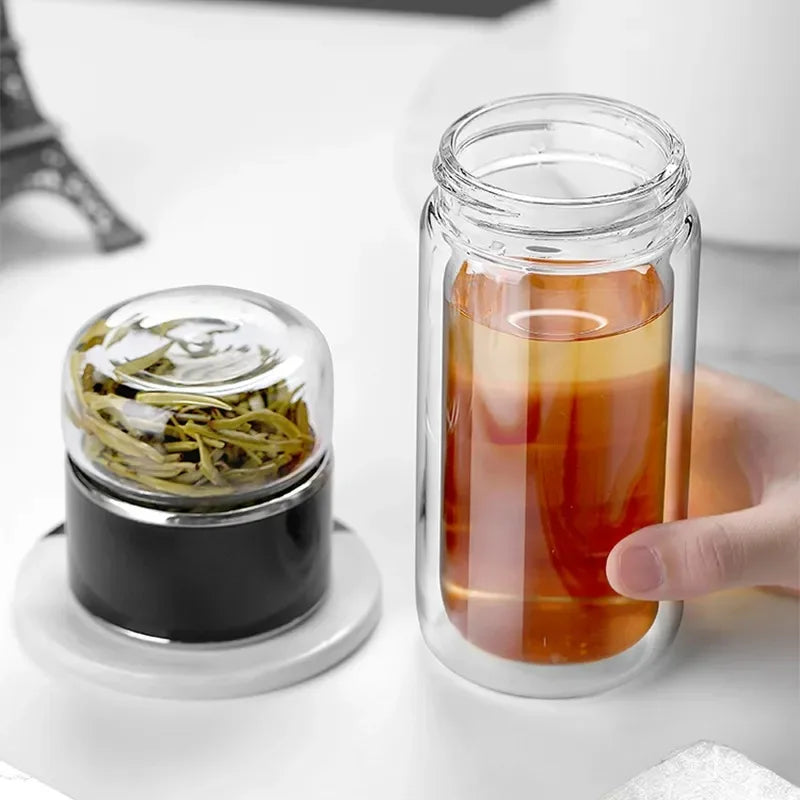 Zero Waste: 420ML Tea Water Bottle - High Borosilicate Glass Double Layer Tea Water Cup Infuser Tumbler With Tea Filter