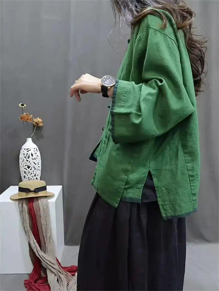 Women's: Asian Style - Linen Jacket - Stand Up Collar Retro Casual Loose Top