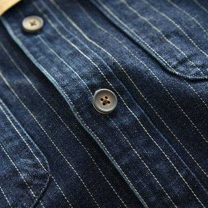 Men's: Cotton Vintage Style Heavy wash striped denim shirt