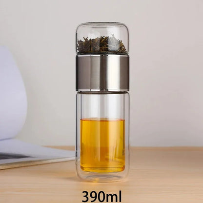 Zero Waste: 420ML Tea Water Bottle - High Borosilicate Glass Double Layer Tea Water Cup Infuser Tumbler With Tea Filter