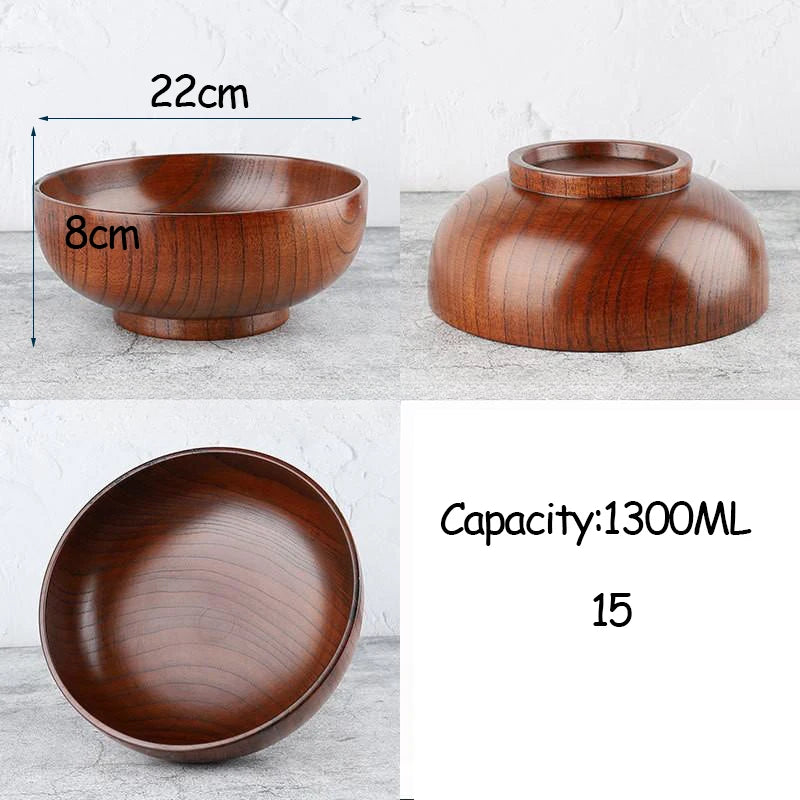 Japanese Style Acacia Wooden Bowl Dining Anti-Drop Bowls - Retro Home Tableware Set Salad Bowl