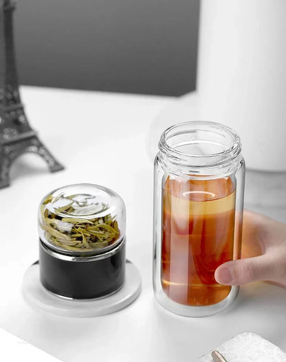 Zero Waste: 420ML Tea Water Bottle - High Borosilicate Glass Double Layer Tea Water Cup Infuser Tumbler With Tea Filter