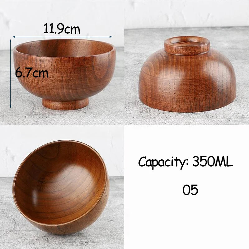 Japanese Style Acacia Wooden Bowl Dining Anti-Drop Bowls - Retro Home Tableware Set Salad Bowl