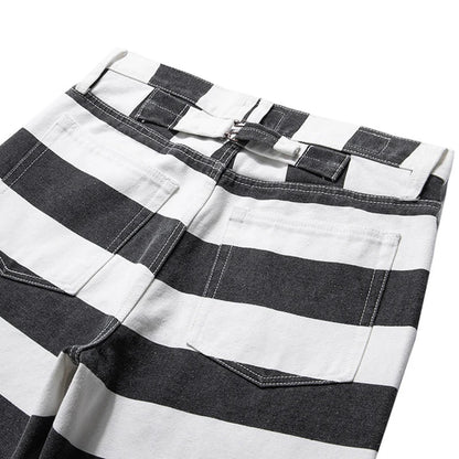 Men's: 16oz High Quality Heavyweight Cotton Prison Striped Motorcycle Thick Canvas Pants