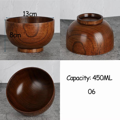 Japanese Style Acacia Wooden Bowl Dining Anti-Drop Bowls - Retro Home Tableware Set Salad Bowl