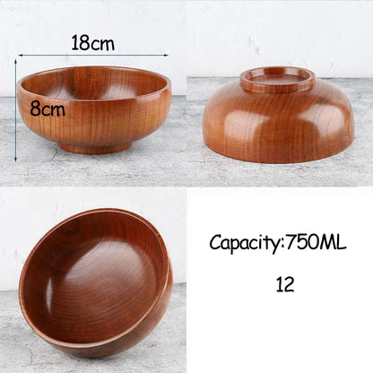 Japanese Style Acacia Wooden Bowl Dining Anti-Drop Bowls - Retro Home Tableware Set Salad Bowl