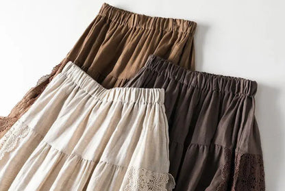 Women's: Japanese Vintage Style Cotton Linen Long Skirt Mori Girl Style High Waist  - A Line Loose Double Layer Pleated Skirts